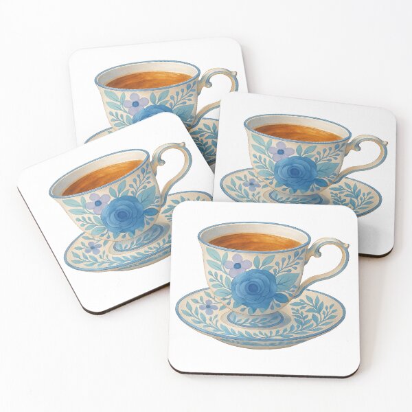 Artikelvorschau, Blaue Teetasse mit Aquarellblumenmuster – Handbemalte Blumenkunst auf einer Vintage-Tasse entworfen und verkauft von Pacika.