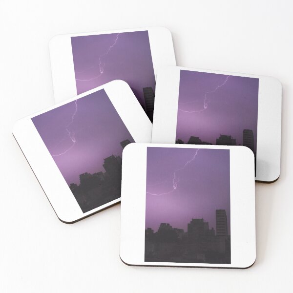 Item preview, Lightning Strike In Purple Sky Over Cityscape Photographic Print designed and sold by Mother-Nature65.