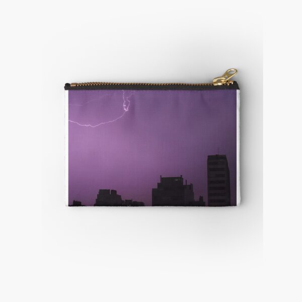 Item preview, Lightning Strike In Purple Sky Over Cityscape Photographic Print designed and sold by Mother-Nature65.