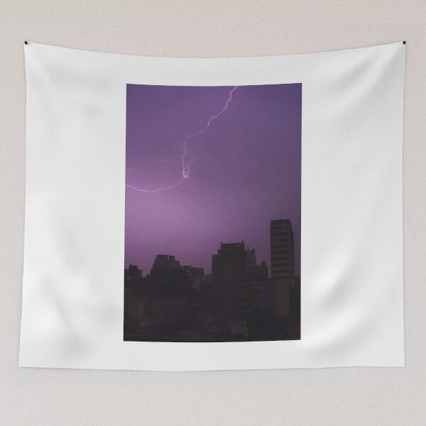 Item preview, Lightning Strike In Purple Sky Over Cityscape Photographic Print designed and sold by Mother-Nature65.