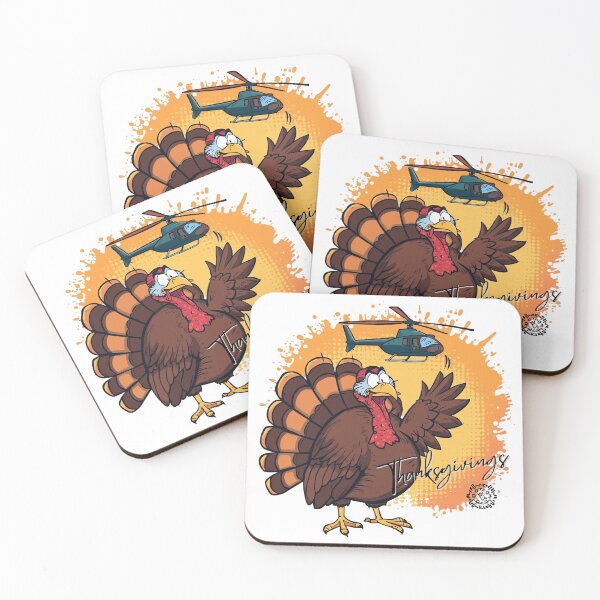 Item preview, Funny Turkey Panic with Helicopter – Thanksgiving Cartoon Design designed and sold by phiawdesign9.