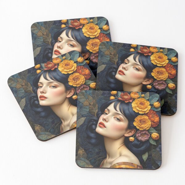 Item preview, Art Nouveau Floral Woman Portrait designed and sold by Beyond The Canvas.