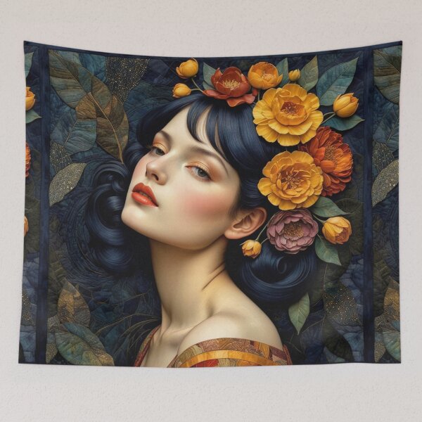 Item preview, Art Nouveau Floral Woman Portrait designed and sold by Beyond The Canvas.