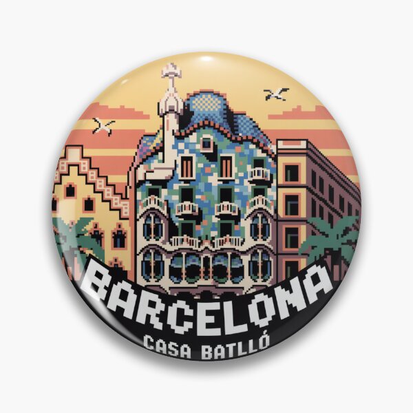 Item preview, Barcelona Casa Batlló Pixel Art Sunset - Retro Architecture Illustration designed and sold by CircinusStore.