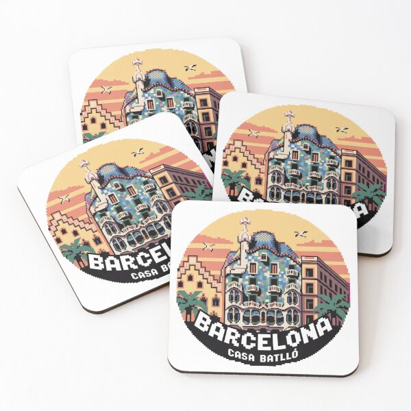 Item preview, Barcelona Casa Batlló Pixel Art Sunset - Retro Architecture Illustration designed and sold by CircinusStore.