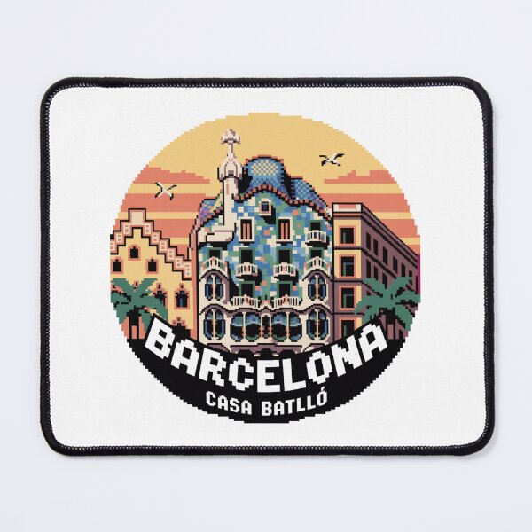 Item preview, Barcelona Casa Batlló Pixel Art Sunset - Retro Architecture Illustration designed and sold by CircinusStore.