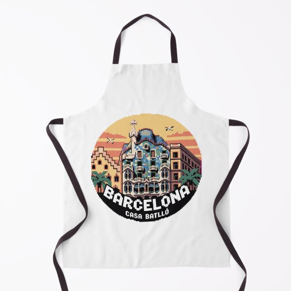 Artikelvorschau, Barcelona Casa Batlló Pixel Art Sonnenuntergang - Retro-Architektur-Illustration entworfen und verkauft von CircinusStore.