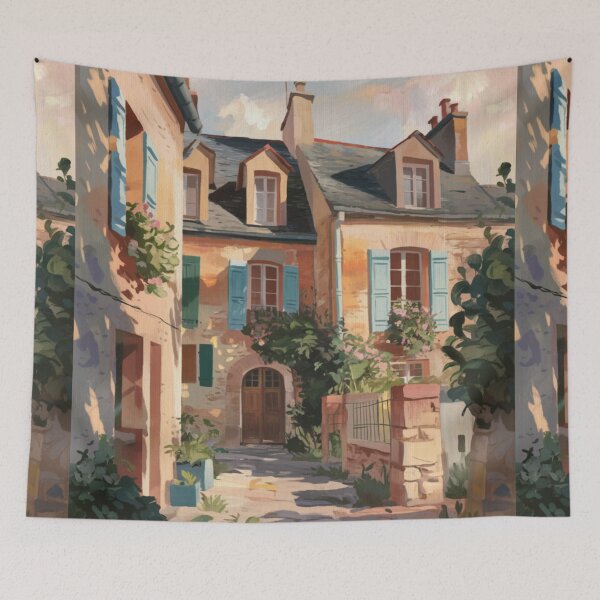 Item preview, French Courtyard Home | Rustic Village Scene. Art By Carraann  designed and sold by CARRAANN.