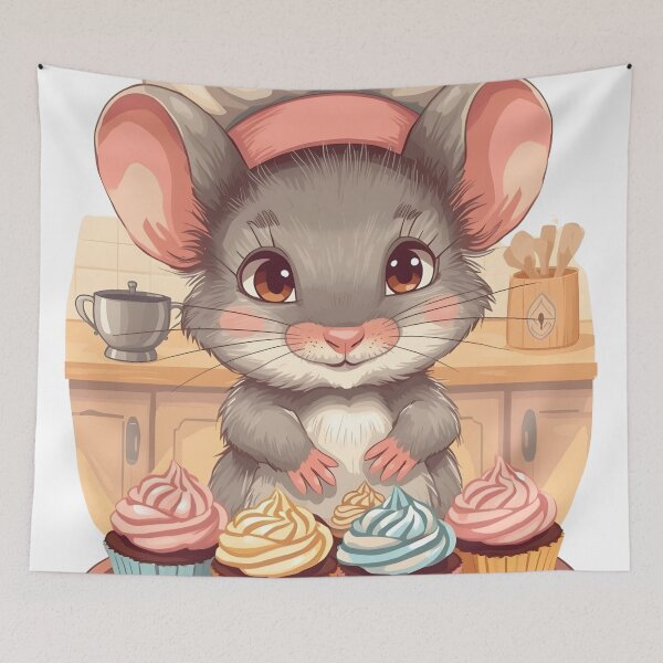 Item preview, Cute Mouse Chef – Baking Cupcakes Illustration designed and sold by Valeree Store.
