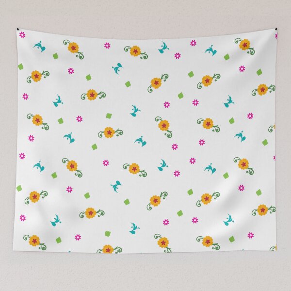 Item preview, Spring Flutter & Bloom – Teal Birds & Marigold Sprigs Pattern designed and sold by AmaiDream.
