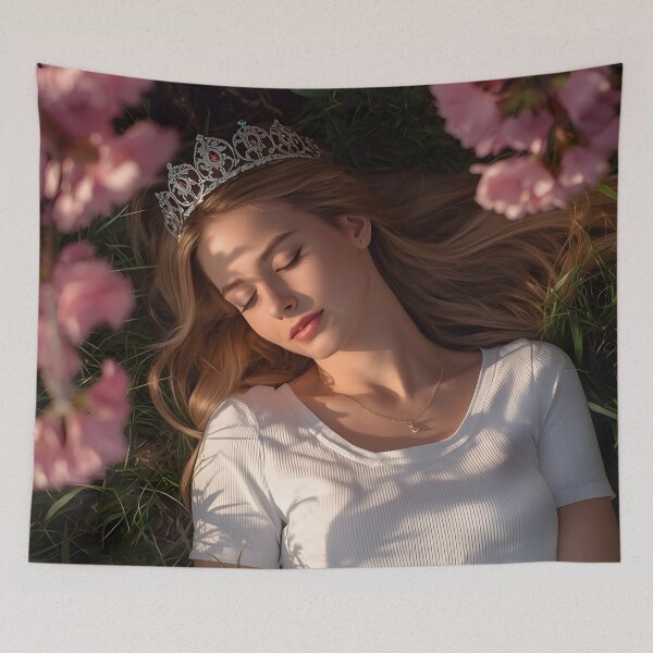 Item preview, Peaceful Slumber – Princess Under Blossoms Illustration designed and sold by Valeree Store.