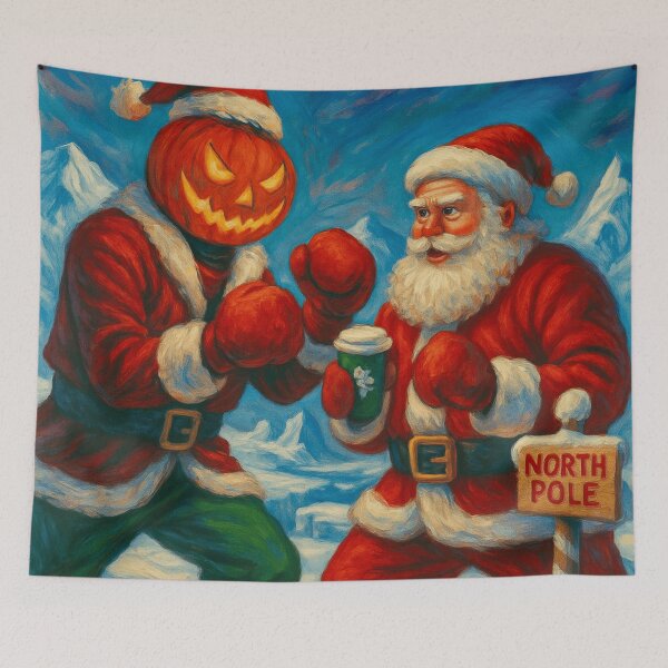 Item preview, Santa vs Headless Horseman: North Pole Boxing Match Christmas Fantasy Art designed and sold by TheHorsemanRidesAgain.