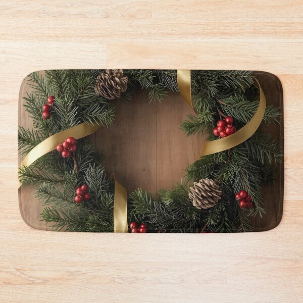 Item preview, Elegant Christmas Wreath – Pine, Red Berries & Gold Ribbon designed and sold by Valeree Store.