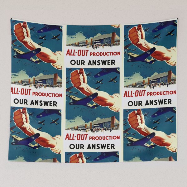 Item preview, WWII Propaganda Poster | Our Answer All-Out Production | Allied Forces Strength & Determination Art Print designed and sold by artofuniverse.