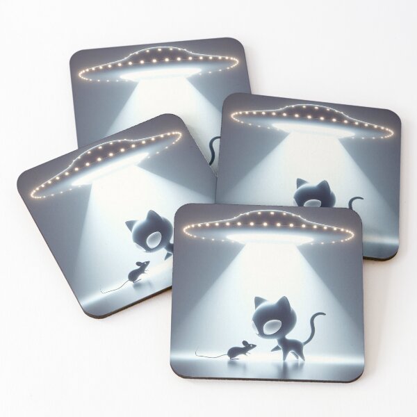Item preview, Alien Encounter: Cat and Mouse Under UFO Light designed and sold by Dogandesighn.