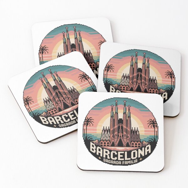 Item preview, Barcelona Sagrada Familia Pixel Art – Sunset City Landmark Illustration designed and sold by CircinusStore.