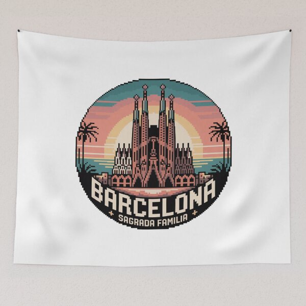Item preview, Barcelona Sagrada Familia Pixel Art – Sunset City Landmark Illustration designed and sold by CircinusStore.