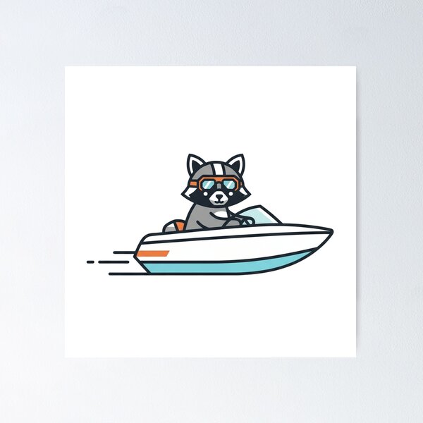 Item preview, Speedboat Raccoon Adventure – Cartoon Animal Fun designed and sold by Dogandesighn.