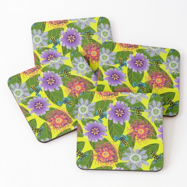 Item preview, Pretty Poisons: Passionflowers and Poison Dart Frogs on Acid Yellow designed and sold by Brittany Lane Allen.