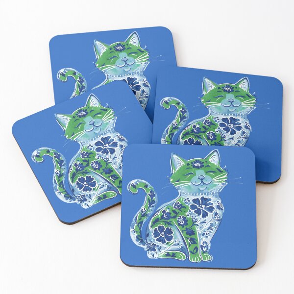 Item preview, Sitting cat in green and blue designed and sold by StarDustMinis.