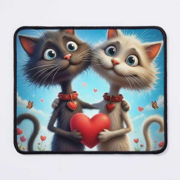 Item preview, Cute Cat Couple Holding Heart – Romantic Cartoon Kittens in Flower Field designed and sold by Pixel Pout.