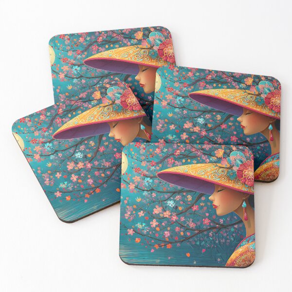 Item preview, Elegant Woman in Cherry Blossom Moonlit Setting designed and sold by Artessie.