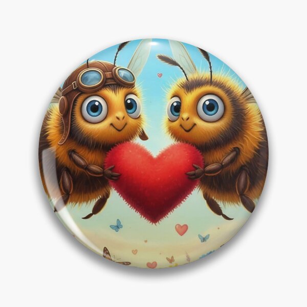Item preview, Cute Manchester Worker Bees Holding Heart – Cartoon Bee Love Art in Flower Field designed and sold by Pixel Pout.