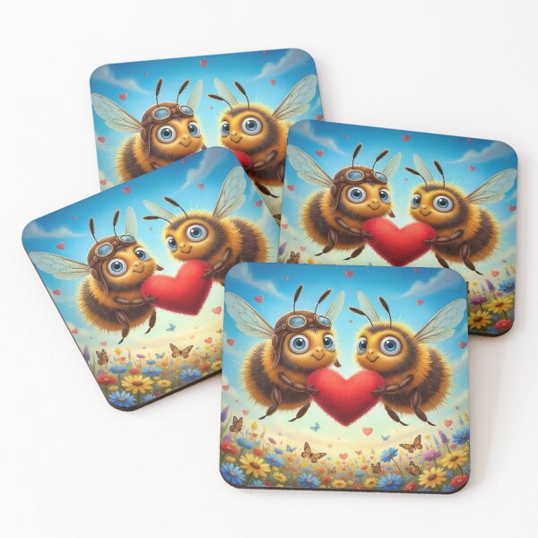 Item preview, Cute Manchester Worker Bees Holding Heart – Cartoon Bee Love Art in Flower Field designed and sold by Pixel Pout.