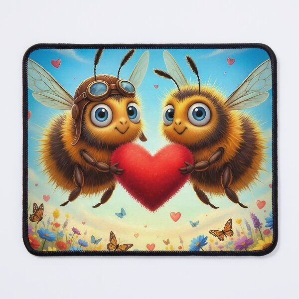 Item preview, Cute Manchester Worker Bees Holding Heart – Cartoon Bee Love Art in Flower Field designed and sold by Pixel Pout.