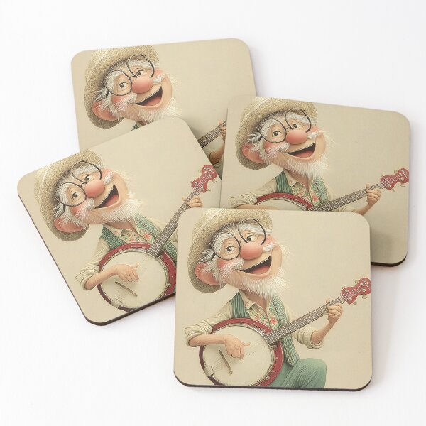 Item preview, Cheerful Old Man Playing Banjo in Vibrant Style designed and sold by Artessie.