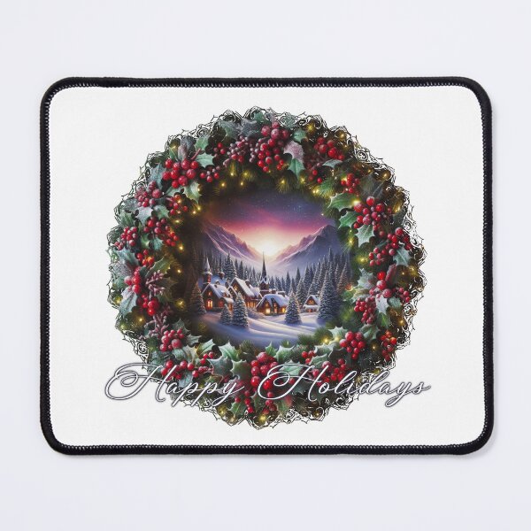 Item preview, Christmas Wreath With Winter Town Landscape Scene Happy Holidays designed and sold by KraftyDesignz.