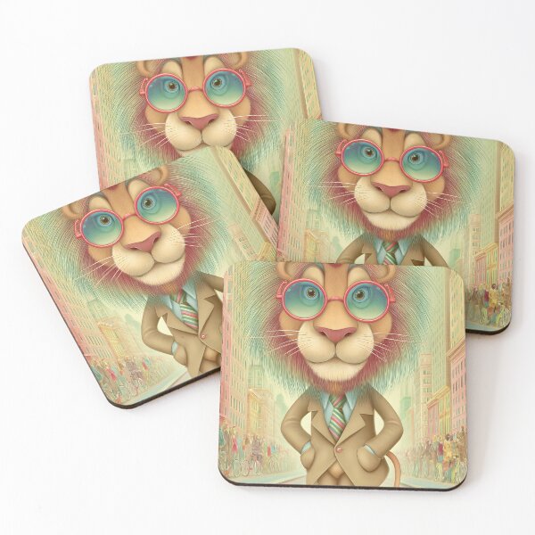 Item preview, Stylish Lion in a Suit with Glasses in City Scene designed and sold by Artessie.