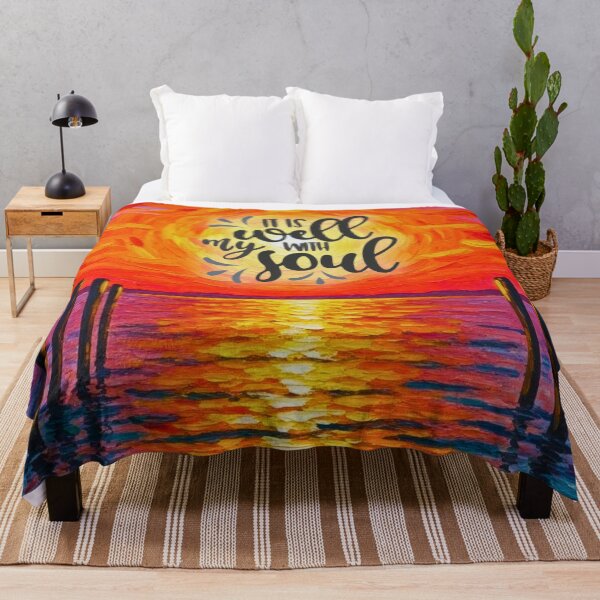 Item preview, “ “It Is Well With My Soul” Christian Sunset Art – Inspirational Hymn Quote Painting Design designed and sold by Alaska Magick.