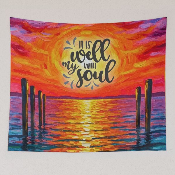 Item preview, “ “It Is Well With My Soul” Christian Sunset Art – Inspirational Hymn Quote Painting Design  designed and sold by Alaska Magick.