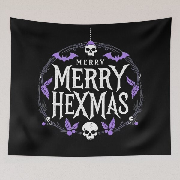 Item preview, Merry Hexmas Holiday Wreath Witchy Gothic Skull  designed and sold by Morikiras.
