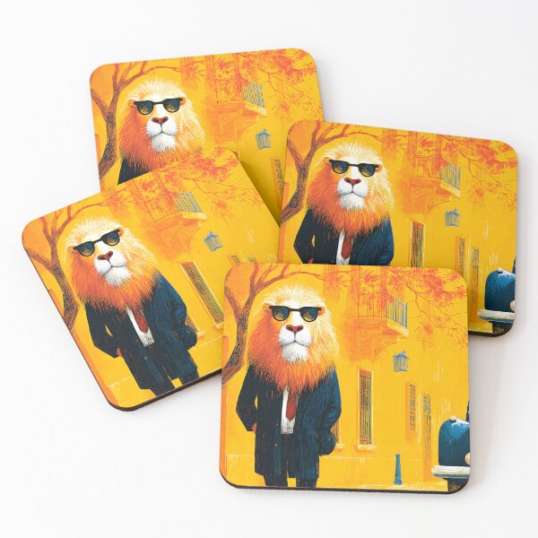 Item preview, Stylish Lion in Suit with Vintage Car Background designed and sold by Artessie.