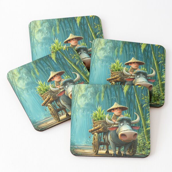 Item preview, Young Farmer Riding a Water Buffalo in a Bamboo Grove designed and sold by Artessie.