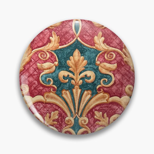 Artikelvorschau, Damastmalerei in Gold, Rot und Türkis entworfen und verkauft von Patricia-Slade-Designs.