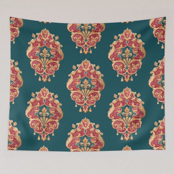 Item preview, Gold red and teal damask painting designed and sold by Patricia-Slade-Designs.