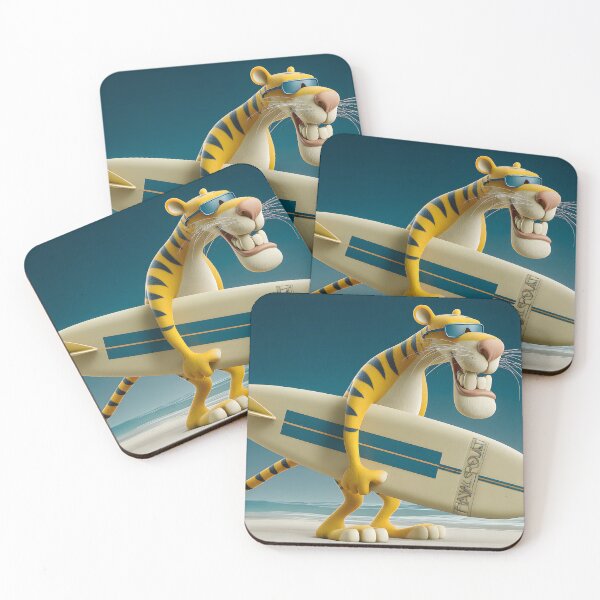 Item preview, Cool cartoon tiger with surfboard by the beach designed and sold by Artessie.