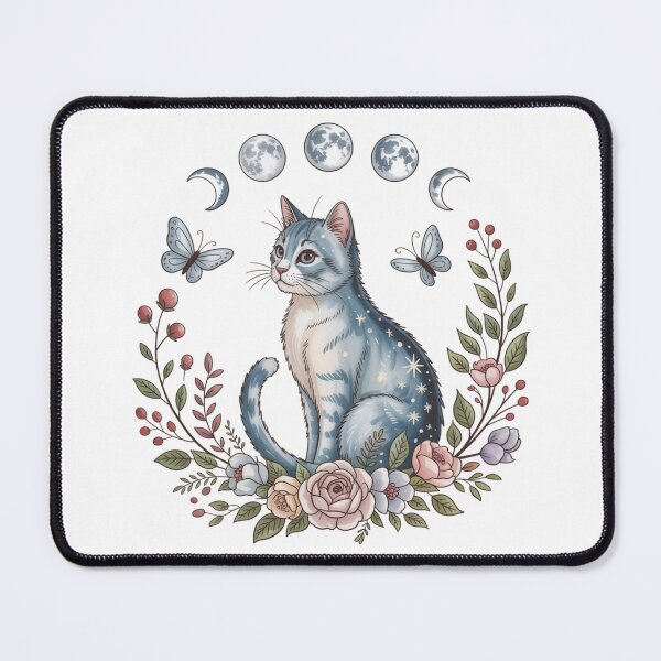 Item preview, Mystical Siamese Lunar Cat Flowers Whimsical Botanical Wreath designed and sold by chattsuede.