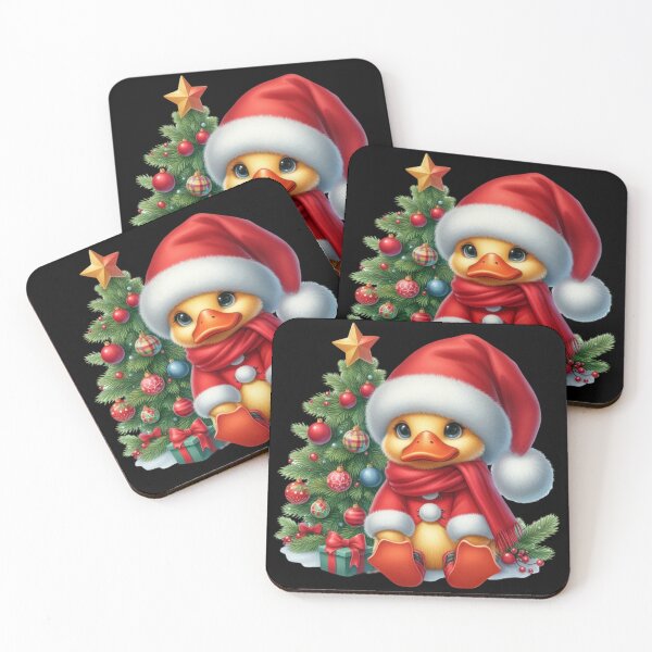 Item preview, Christmas Duckling Santa in Hat and Scarf by the Tree designed and sold by Dominik1994.