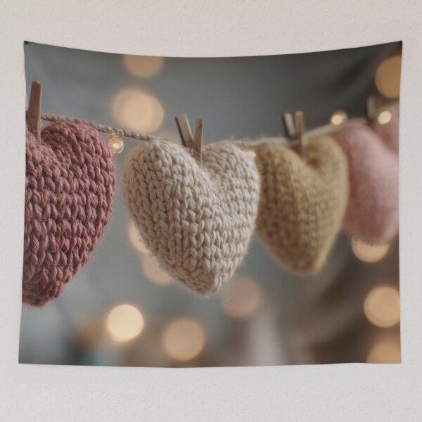 Item preview, Colorful knitted hearts hang designed and sold by anytka.