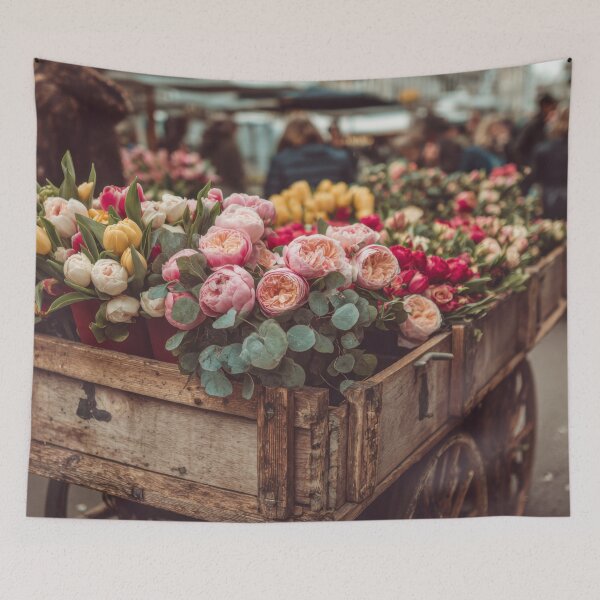 Item preview, Vibrant flower cart at busy market designed and sold by anytka.