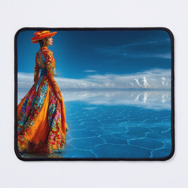 Item preview, Vibrant Lady in Colorful Dress on Blue Salt Flat designed and sold by Artessie.