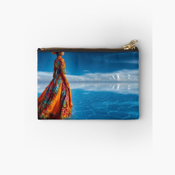 Item preview, Vibrant Lady in Colorful Dress on Blue Salt Flat designed and sold by Artessie.
