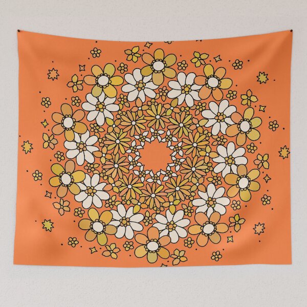 Item preview, Retro Orange Daisy Flower Power Mandala designed and sold by RetroMaggie.