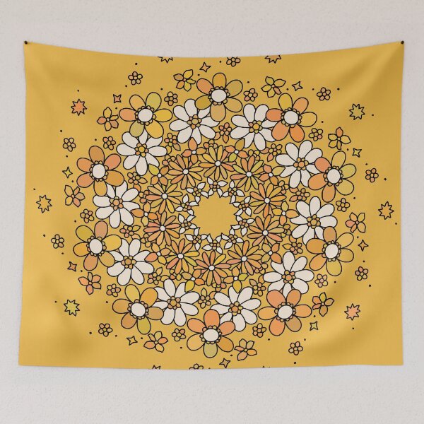 Item preview, Retro Yellow Daisy Flower Power Mandala designed and sold by RetroMaggie.