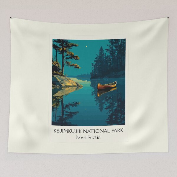 Item preview, Kejimkujik Park Nova Scotia | Lakeside Canoeing Art Print designed and sold by TuncGK.