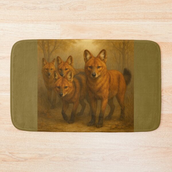 Item preview, Dhole Pack – Asiatic Wild Dogs in Forest Mist Wildlife Art designed and sold by GeoWild Designs.